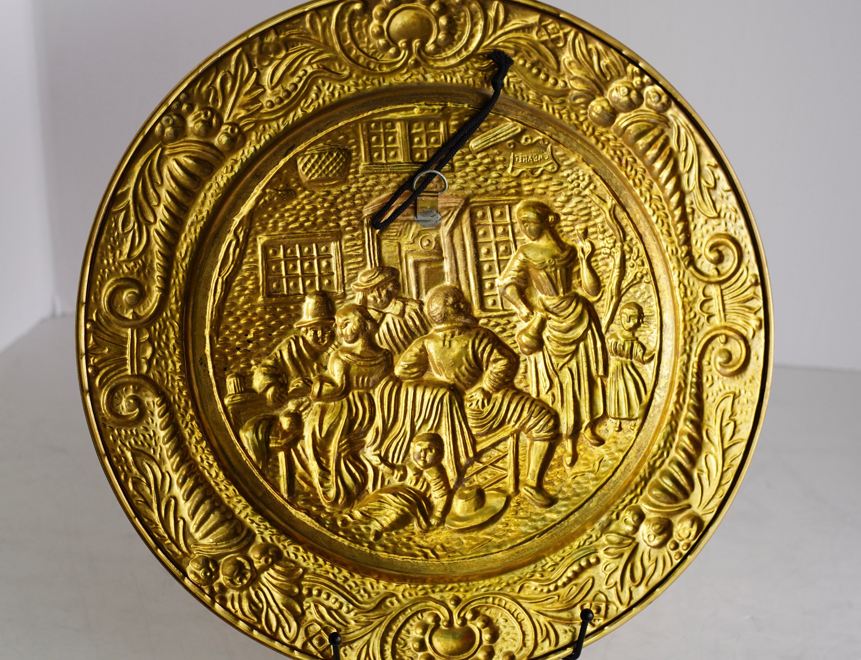 Vintage Embossed Brass Wall Plate/ Wall Charger Made in Etsy