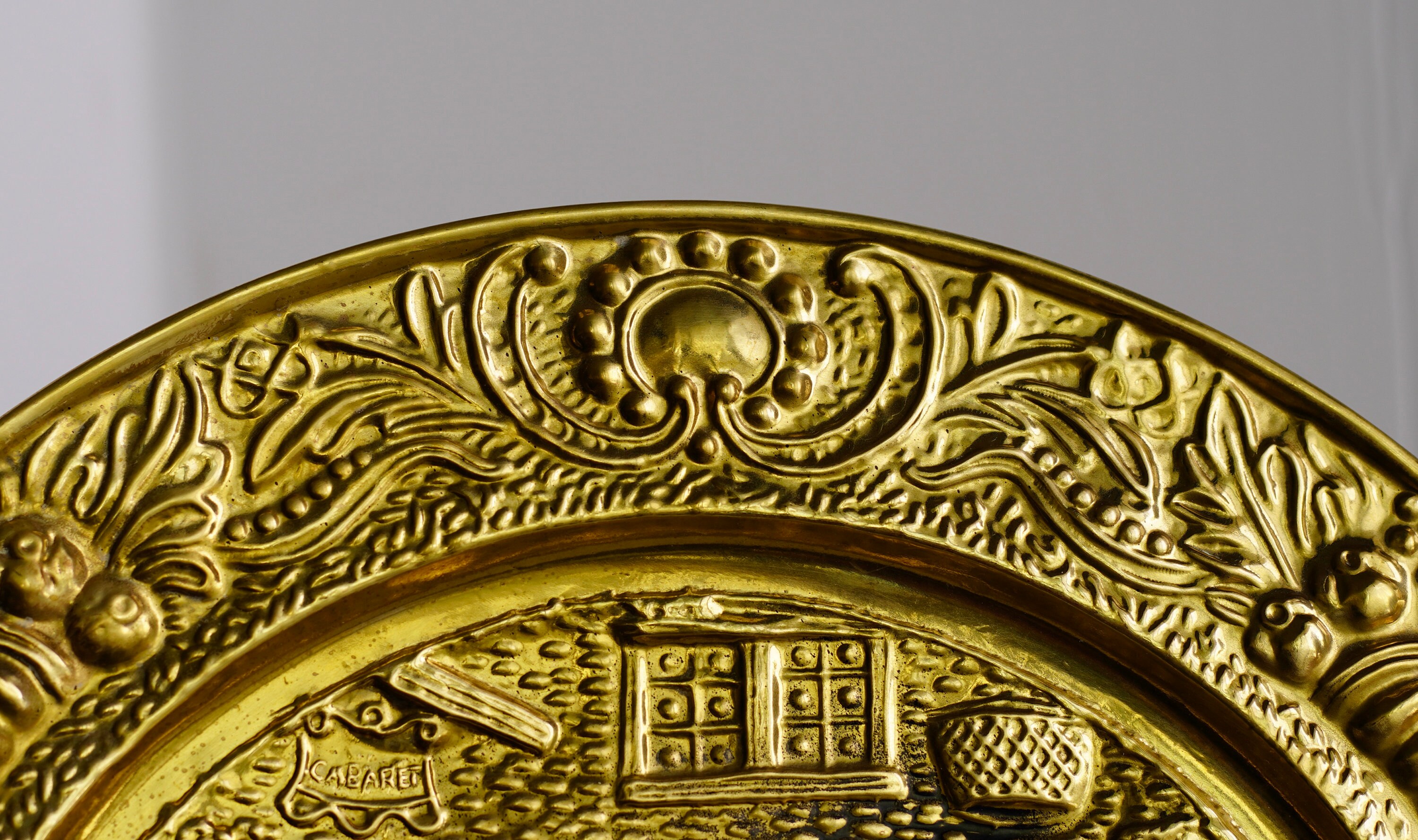 Vintage Embossed Brass Wall Plate/ Wall Charger Made in Etsy