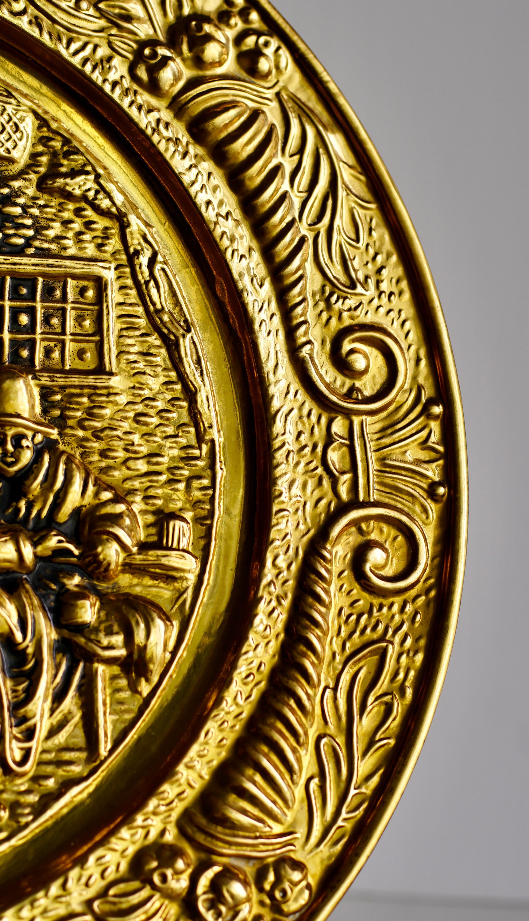 Vintage Embossed Brass Wall Plate/ Wall Charger Made in Etsy