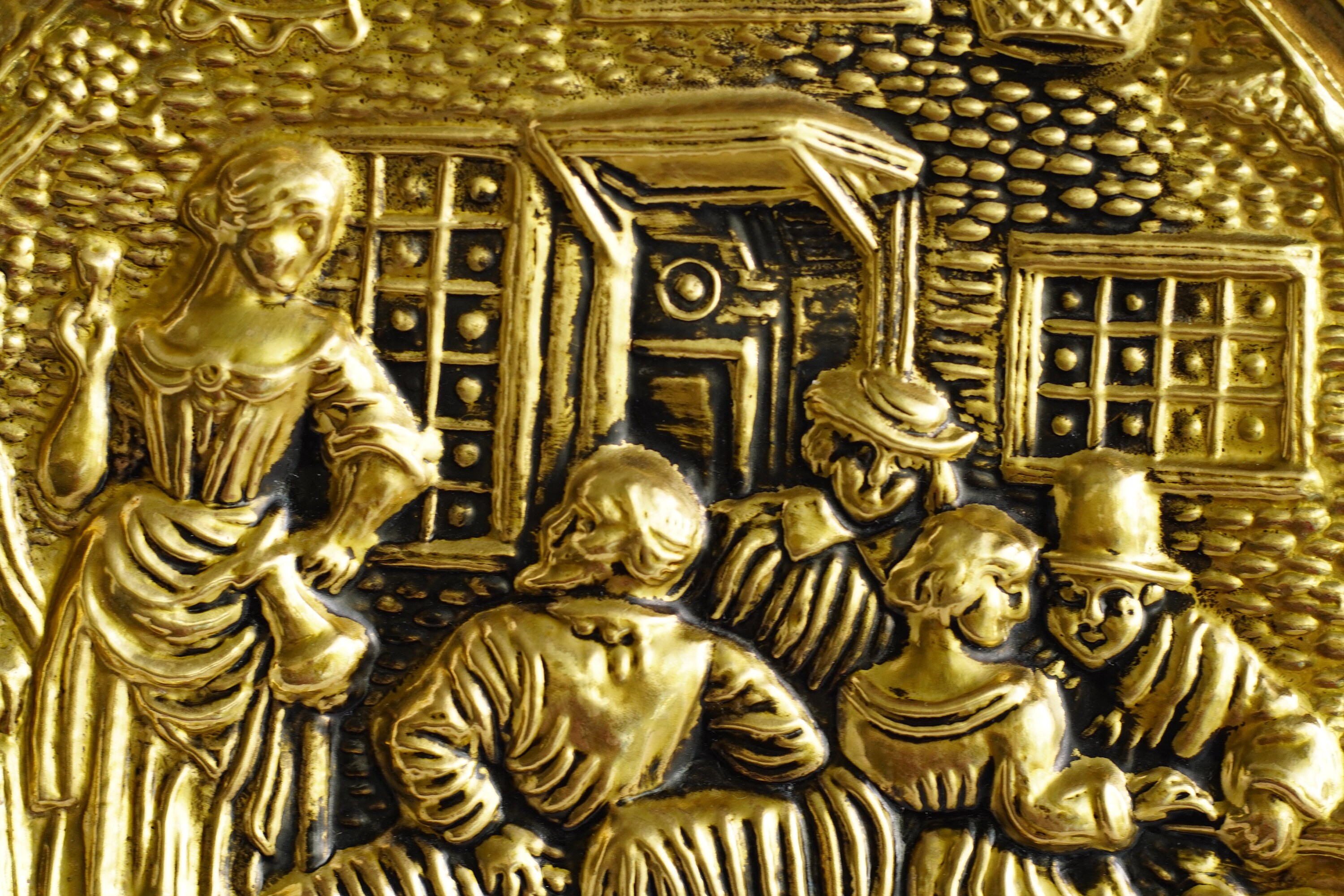 Vintage Embossed Brass Wall Plate/ Wall Charger Made in Etsy