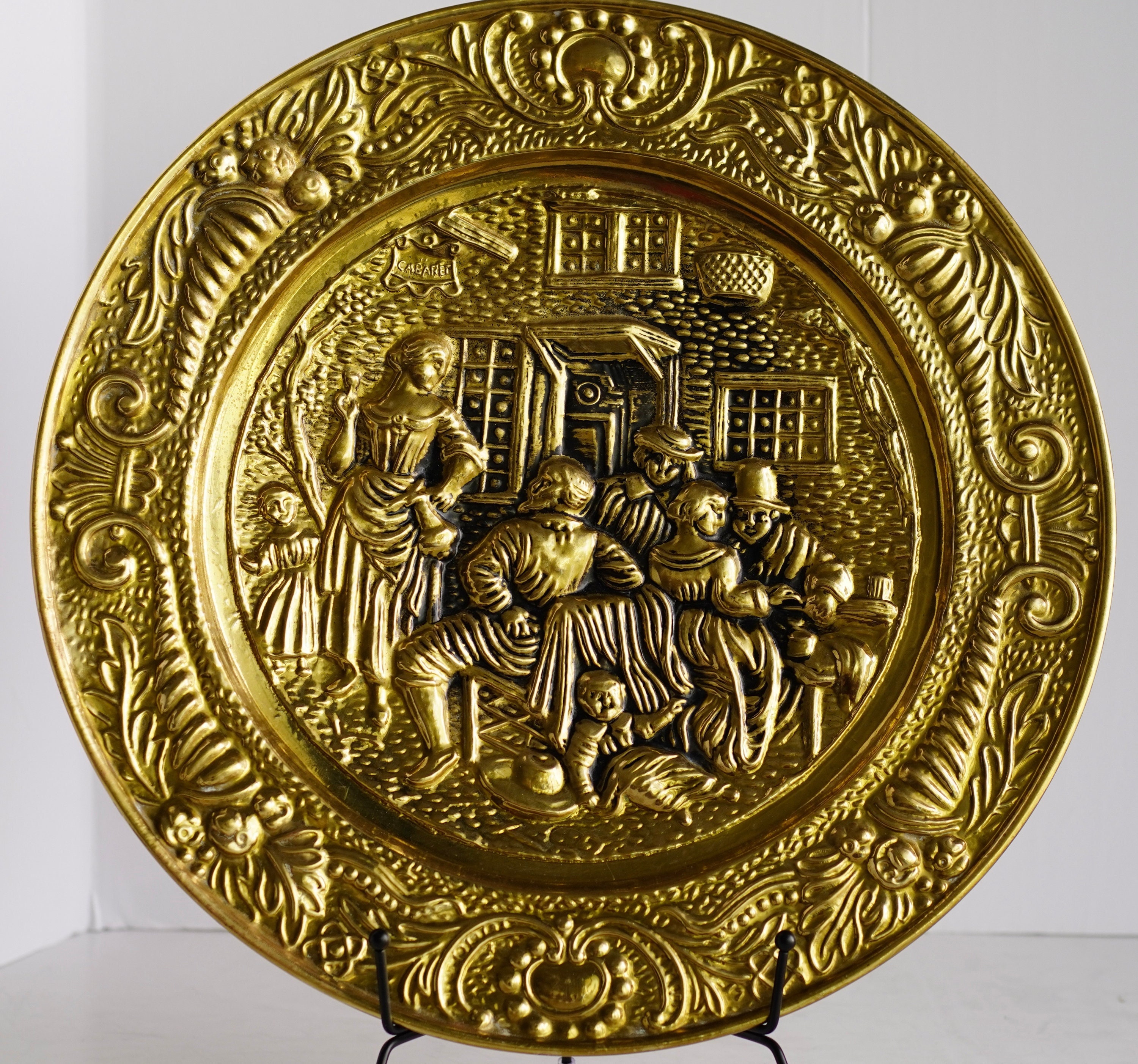 Vintage Embossed Brass Wall Plate/ Wall Charger Made in Etsy