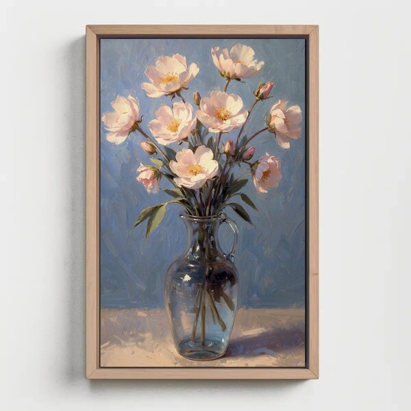 Elegant Blush and White Blooms - Timeless Vase Floral Arrangement, Chic Digital Art Print for Sophisticated Home Decor