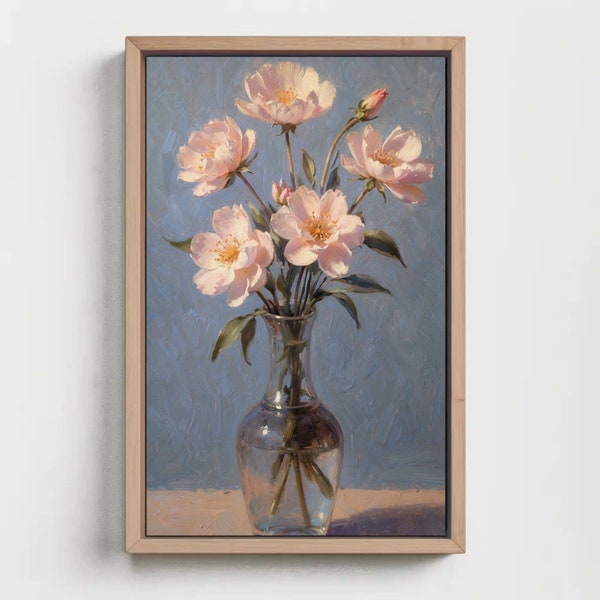 Ethereal Blush Harmony - Delicate White and Blush Flowers in Vase, Timeless Floral Art for Elegant Home Decor, Perfect Wedding Gift