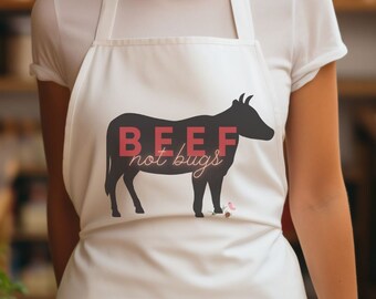 Beef Not Bugs White Apron, Rancher Grillmaster Kitchen Gift