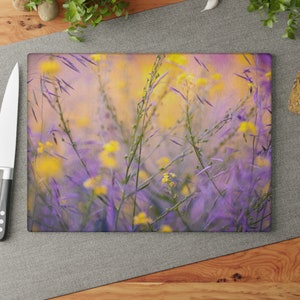 Purple Wildflower Glass Cutting Board, Grandma Gift, Mom's Kitchen Items, Wildflower Glass Cutting Board, Kitchen Accessories
