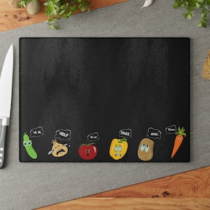 Scared Veggies Cutting Board, Funny Glass Cutting Board, Vegetable Cutting Board, Worried Vegetables, Cute Cutting Board