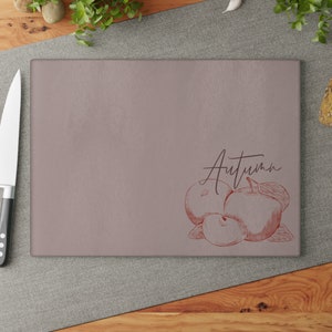 Autumn Apples Glass Cutting Board, Grandma Gift, Mom&#39;s Kitchen Items, Fall Glass Cutting Board, Apple Themed Cutting board