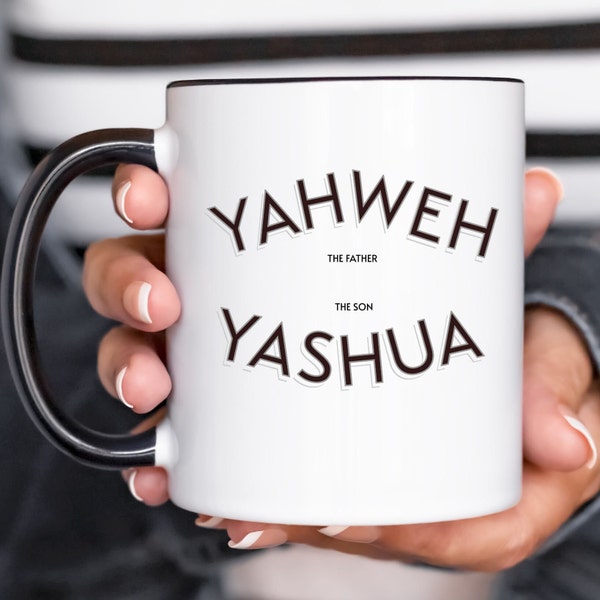 Yahweh Yashua Coffee Mug, Christian Gift, White Ceramic with Black Interior