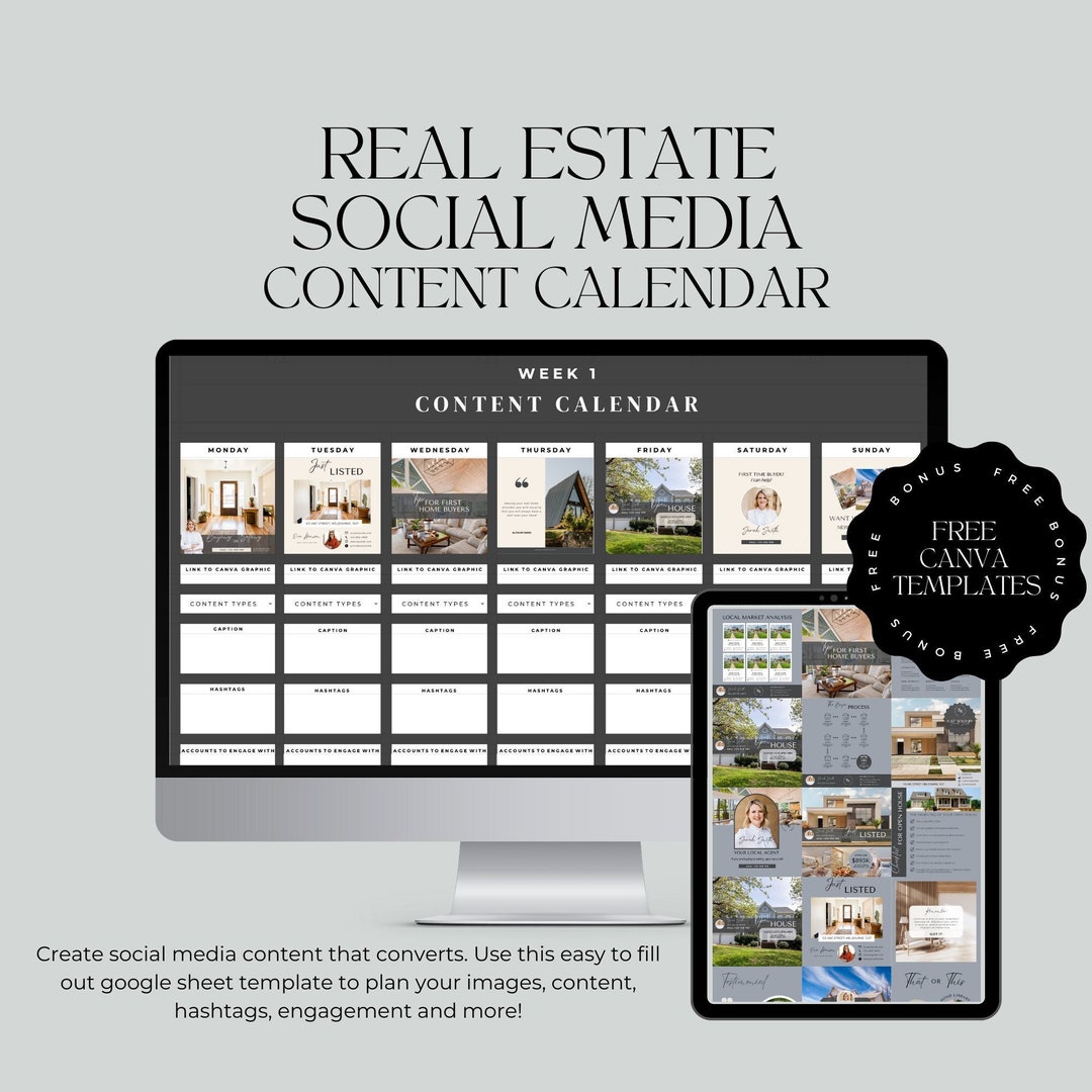 Real Estate Social Media Content Calendar Realtor Content Etsy