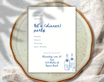 Modern Dinner Party Invitation, Minimalist Text Evite (Digital Download)