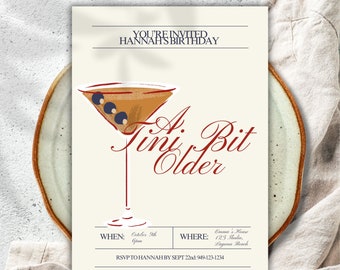 Martini Birthday Invite | Hand-Drawn, Editable Canva Template (Digital Download)
