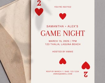 Modern Game Night Invitation | Two of Hearts Customizable Evite (Digital Download)
