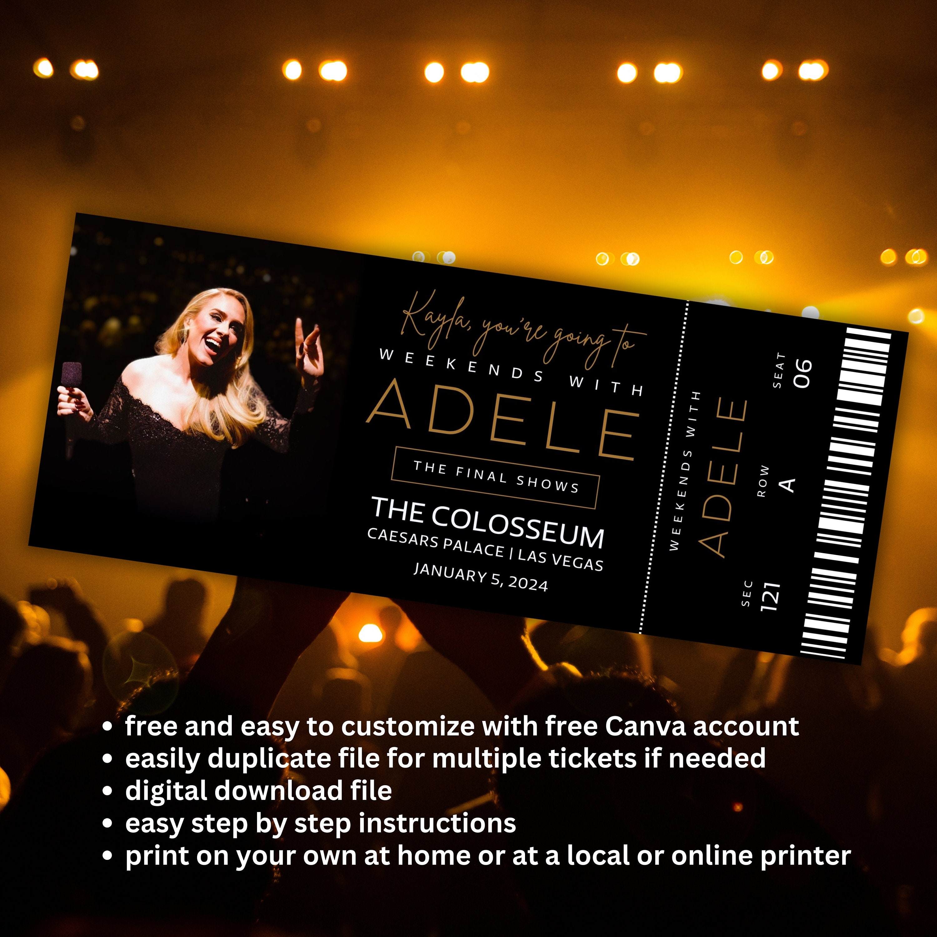 Customizable Adele Concert Ticket Stub Souvenir Weekends With Adele in
