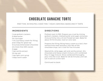 Modern Recipe Card | Editable Recipe Card Template | Printable and Customizable Recipe Card | Canva Recipe Card | Minimalist Recipe Card