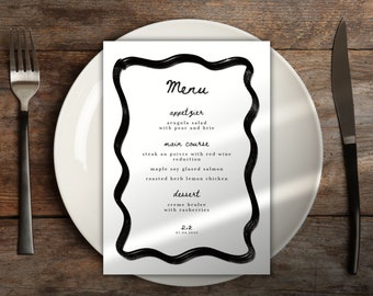 Wavy Border Wedding Menu | Elegant, Hand-Drawn (Digital Template)
