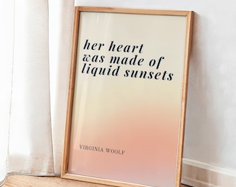 Virginia Woolf Zitat Druck | Flüssige Sonnenuntergänge Wandkunst | Feminines literarisches Poster | Weiches romantisches Dekor | Buch-Liebhaber-Geschenk