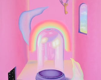 Surreal Pink and Rainbow Art Print: "Safekeeping"