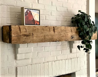 Custom Fireplace Pine Wood Mantel Rustic Faux Barn Beam Mantle Distressed Vintage Reclaimed Farmhouse Hand Hewn Look