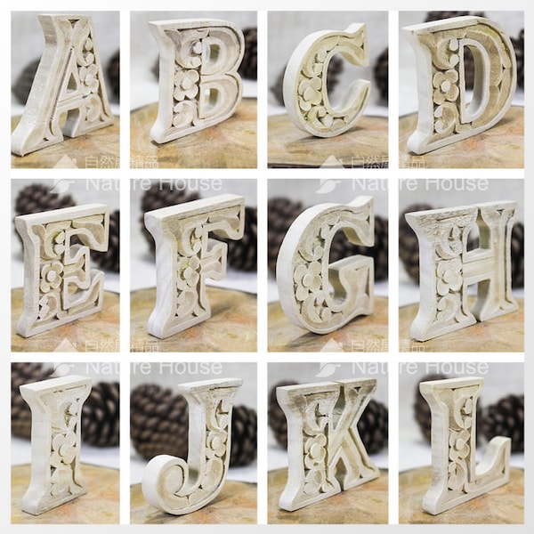 Wooden Alphabet, Wooden Letters, Wooden Craft, Carved Alphabet, DIY Letters, Capital, Natural, Paintable Decoration Home Décor －9cm/3.5inch