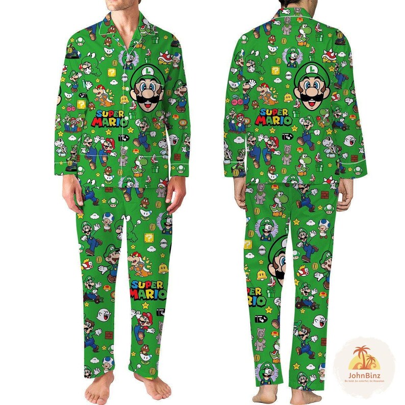 Luigi Pajamas Set Super Mario Pajamas Luigi Pyjamas Video - Etsy