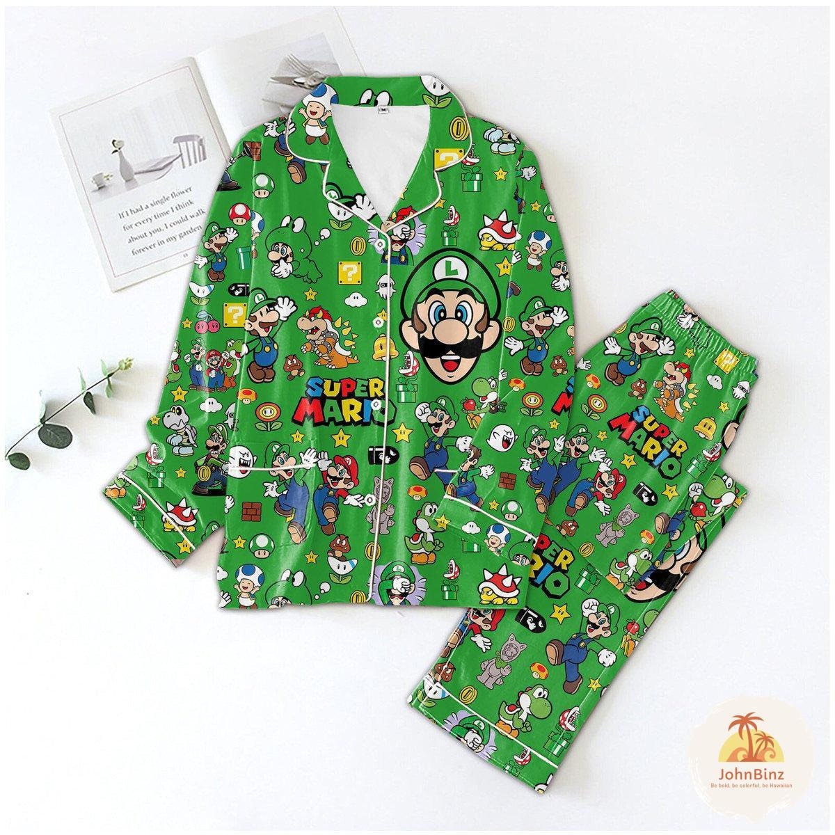Pyjama Super Mario & Luigi 100% Coton Manches Longues - T-shirt Et Pantalon - Pour Garçons 5-14 Ans