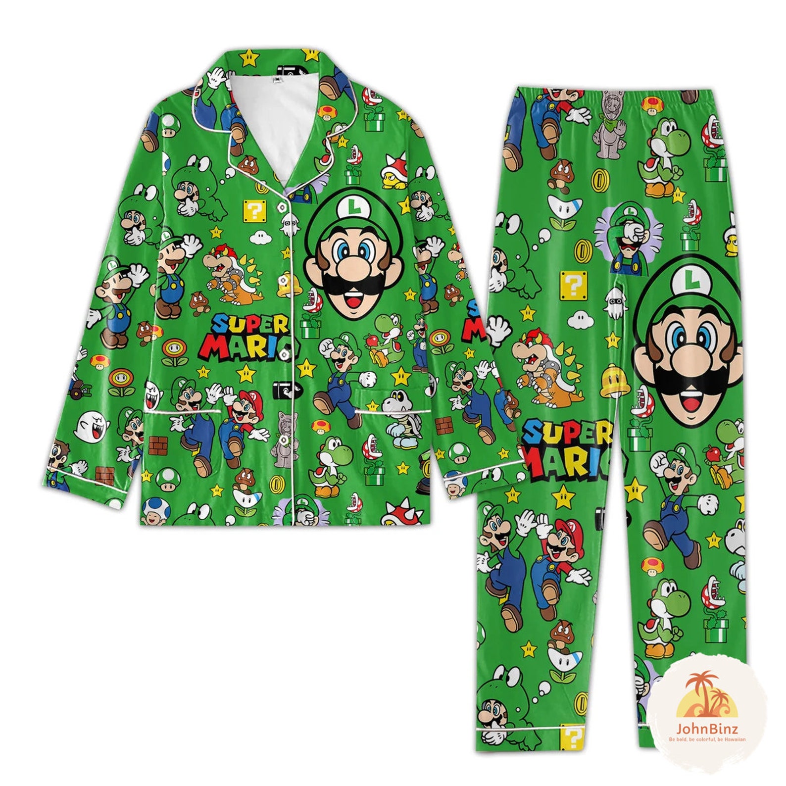 Luigi Pajamas Set, Super Mario Pajamas, Luigi Pyjamas, Video Game Night ...