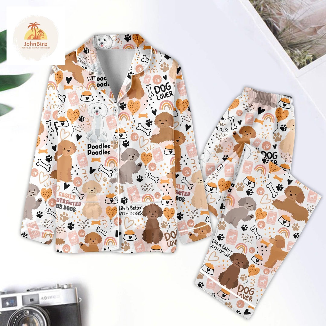 Poodles Pajamas Set, Dog Lover Pajamas Set, Dog Mom Pajamas, Cute Dog