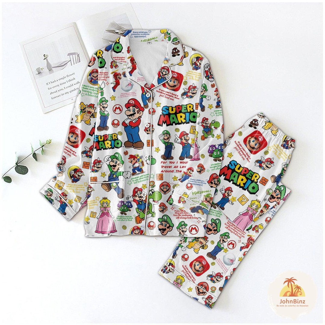 Mario Pajamas Set, Super Mario Pajamas, Mario Pyjamas, Mario Night