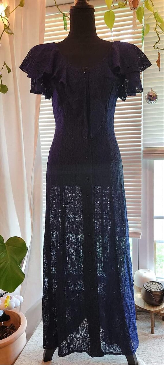 1980s Navy Blue Sheer Lace All That Jazz Cocktail… - image 1