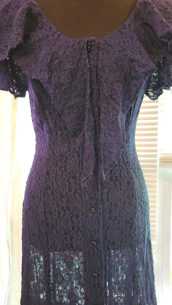 1980s Navy Blue Sheer Lace All That Jazz Cocktail… - image 4