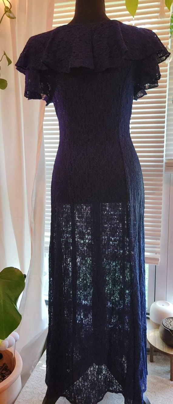 1980s Navy Blue Sheer Lace All That Jazz Cocktail… - image 2