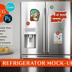 Silver Refrigerator Mock Up For Magnets, Calendars, Stickers, Signs, Photos & More! High Quality JPEG File Digital Download | Fridge Mockup