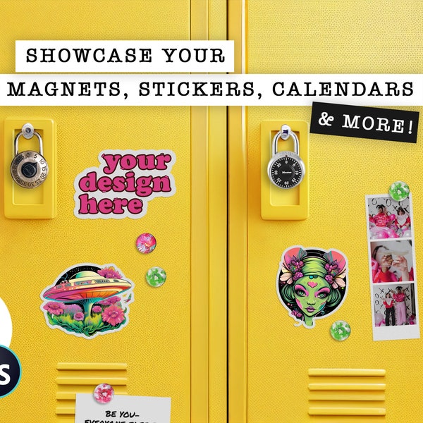 Yellow Locker Mock Up For Magnets Stickers Calendars Signs Photos & More! High Quality JPEG Digital Download | Decal Mockup Magnet Mockup