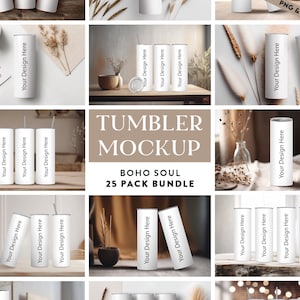 25 x Boho Soul Themed Tumbler Mockup Variety Bundle | 20 Unzen Skinny Straight Tumbler Mock-up Transparent PNG Mock-Up Bearbeiten in CANVA Photoshop