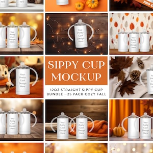 25 x Gemütliche Herbst Kinder 12 oz Becher Mockup Bundle | Kinder Gerade Sippy Cup Sippy Cups Mock-up Transparent PNG Hintergrund Canva Photoshop