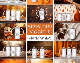 Fall Kids Tumbler Mockup Bundle | 12oz Sippy Cup, PNG, Canva, Photoshop (Digital Download)