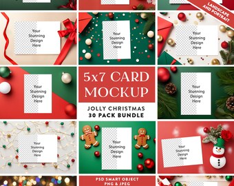 Christmas Card Mockup Bundle | 5x7 Invitation PSD, PNG, JPG (Digital Download)