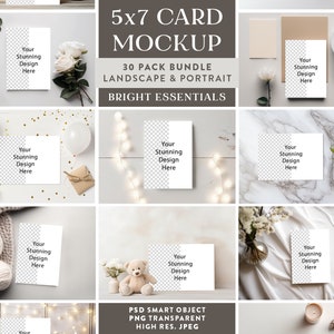 30 x Bright A7 Greeting Card Mockup Bundle A7 Smart Object PSD Mockups 5x7 Invite Mock-Up Portrait & Landscape Invitation Card Mockup image 9