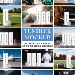 50 x Hobby & Karriere Thema Becher Mockups Mega Bundle 20 Unzen Skinny Straight Becher Mockup Transparent PNG Mock-Up Bearbeiten in CANVA PSD Mock