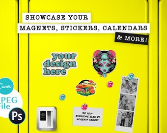 Neon Yellow Locker Mock Up For Magnets Stickers Calendars Signs Photos & More! High Quality JPEG Digital Download Decal Mockup Magnet Mockup