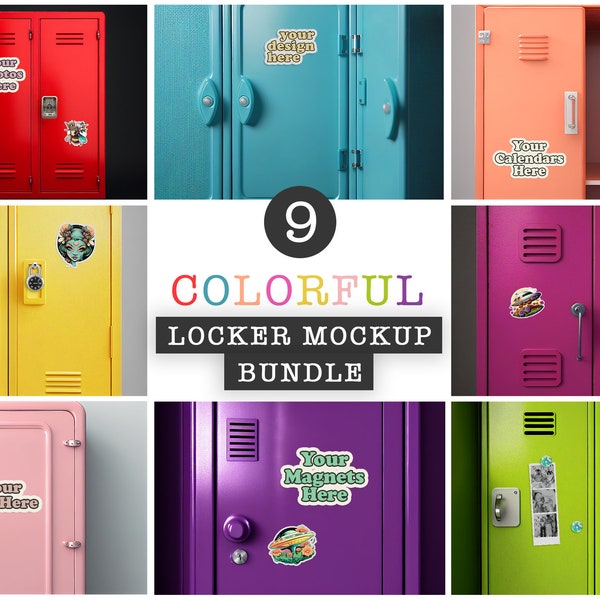 9 x Locker Mockup Bundle - For Magnets, Stickers, Calendars Signs Photos & More! Digital Download JPG - Decal Mock-Up Sticker Mock Up Magnet