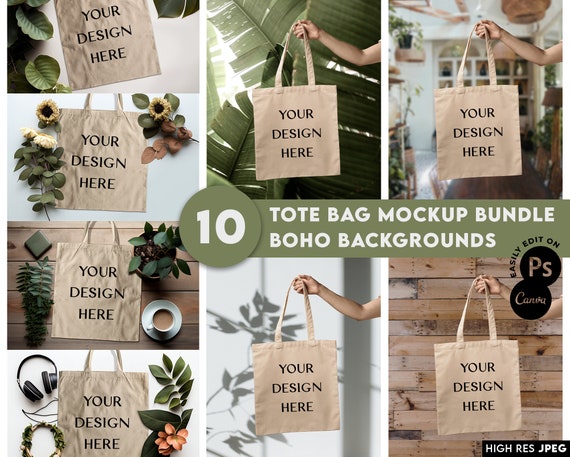 10 x Mixed Tote Bag Mockup Bundle: 5 Flat Lay & 5 Portrait Images | Canvas Tote Bag Mock Up | Tan Tote Bag Mock Cotton Sand Tote Bag Mock