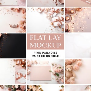 25 x Pink Flat Lay Mockup Bundle Add Your Own Products | JPEG Digital Background Mockups Styled Stock Photography Scene Creator Valentines