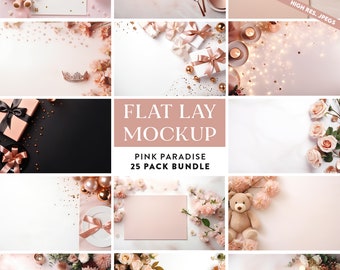 25 x Pink Flat Lay Mockup Bundle Add Your Own Products | JPEG Digital Background Mockups Styled Stock Photography Scene Creator Valentines