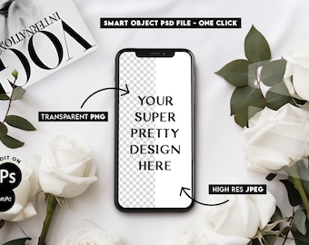Vogue Inspired iPhone Mockup | Social Media Evite, App Screen (PSD, PNG)