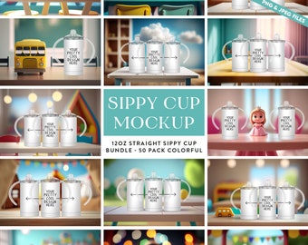 Kids Sippy Cup 12oz Mockup Bundle, Colorful Design (PNG, JPEG)