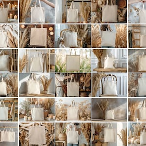 30 x Boho Theme Natural Cotton Tote Bag Mockup Bundle Sand Canvas Tote Bag Mockups Tan Printify Totes Mock-up Economical Tote Bag Mock image 2