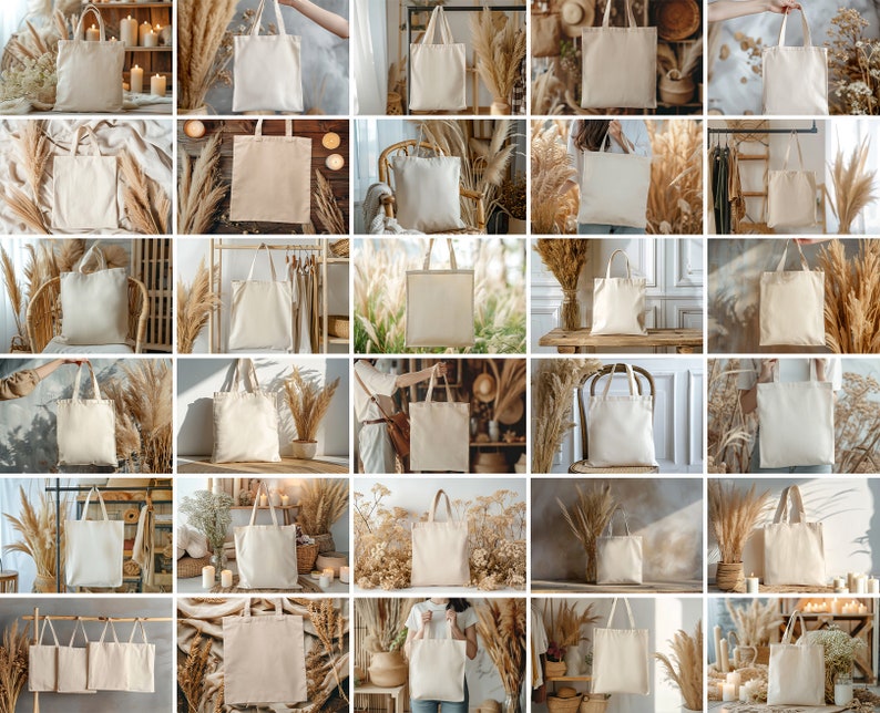 30 x Boho Theme Natural Cotton Tote Bag Mockup Bundle Sand Canvas Tote Bag Mockups Tan Printify Totes Mock-up Economical Tote Bag Mock image 2