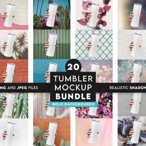 20 x Tumbler Mockup Bundle - 20 Unzen Skinny Tumbler Mockup - Tumbler Mock Edit auf Canva oder PS mit transparentem Hintergrund