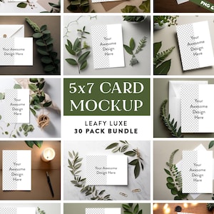 30 pacchetti di mockup di biglietti d'auguri a foglia / Mock-up di invito 5x7 / Semplice biglietto stazionario Invito per matrimonio, baby shower, ringraziamento, mockup di carta